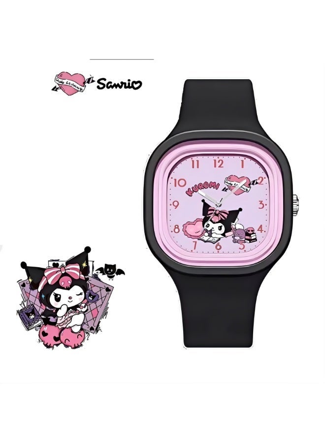 Sanrio Black Square Cartoon Sanrio Kuromi Pattern Children's Watch Silicone Strap Suitable for All Ages Kids Gift Watches - Image 1