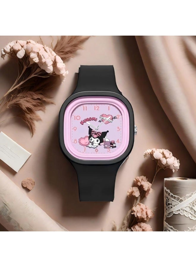 Sanrio Black Square Cartoon Sanrio Kuromi Pattern Children's Watch Silicone Strap Suitable for All Ages Kids Gift Watches - Image 4