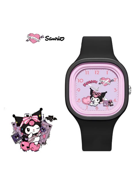 Black Square Cartoon Sanrio Kuromi Pattern Children's Watch Silicone Strap Suitable for All Ages Kids Gift Watches