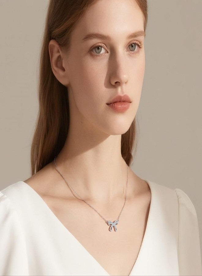 SLUYNZ Solid 925 Sterling Silver CZ Bow Choker Necklace for Women Teen Girls Bowknot Pendant Necklace (A-Sterling Silver) - Image 3