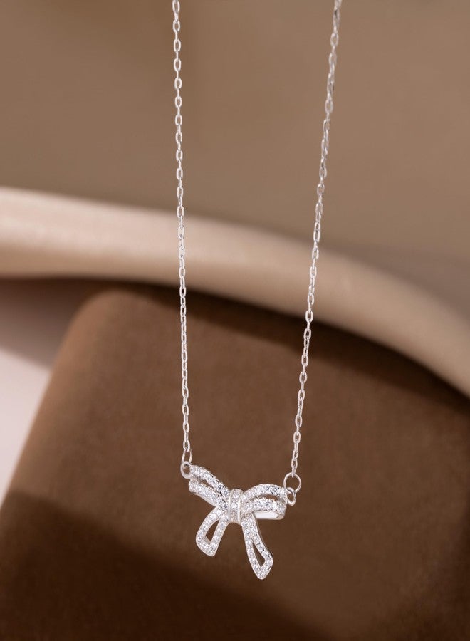 SLUYNZ Solid 925 Sterling Silver CZ Bow Choker Necklace for Women Teen Girls Bowknot Pendant Necklace (A-Sterling Silver) - Image 4