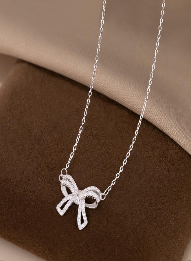 SLUYNZ Solid 925 Sterling Silver CZ Bow Choker Necklace for Women Teen Girls Bowknot Pendant Necklace (A-Sterling Silver) - Image 5
