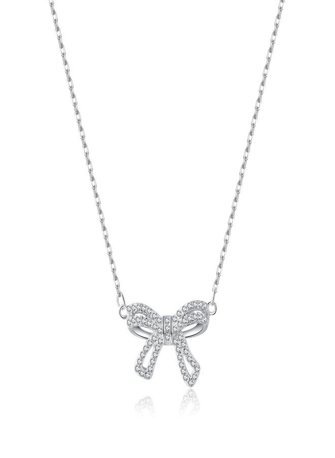 SLUYNZ Solid 925 Sterling Silver CZ Bow Choker Necklace for Women Teen Girls Bowknot Pendant Necklace (A-Sterling Silver) - Image 1