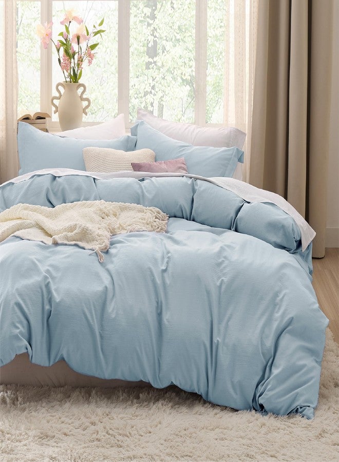 Bedsure Sky Blue Duvet Cover Twin/Twin XL Size - 2 Pieces Prewashed Cotton-Like Extra Soft Bedding Set, Includes 1 Twin Duvet Cover 68x90 Inches with Zipper Closure & 1 Pillow Sham, No Comforter - Image 1