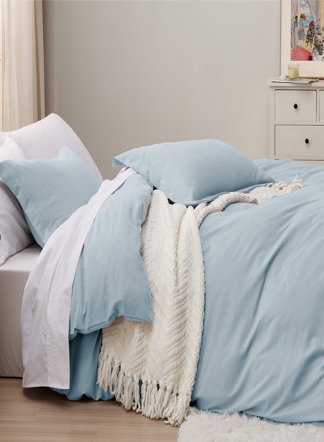 Bedsure Sky Blue Duvet Cover Twin/Twin XL Size - 2 Pieces Prewashed Cotton-Like Extra Soft Bedding Set, Includes 1 Twin Duvet Cover 68x90 Inches with Zipper Closure & 1 Pillow Sham, No Comforter - Image 4