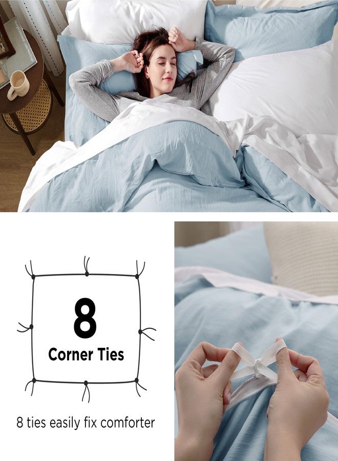 Bedsure Sky Blue Duvet Cover Twin/Twin XL Size - 2 Pieces Prewashed Cotton-Like Extra Soft Bedding Set, Includes 1 Twin Duvet Cover 68x90 Inches with Zipper Closure & 1 Pillow Sham, No Comforter - Image 5