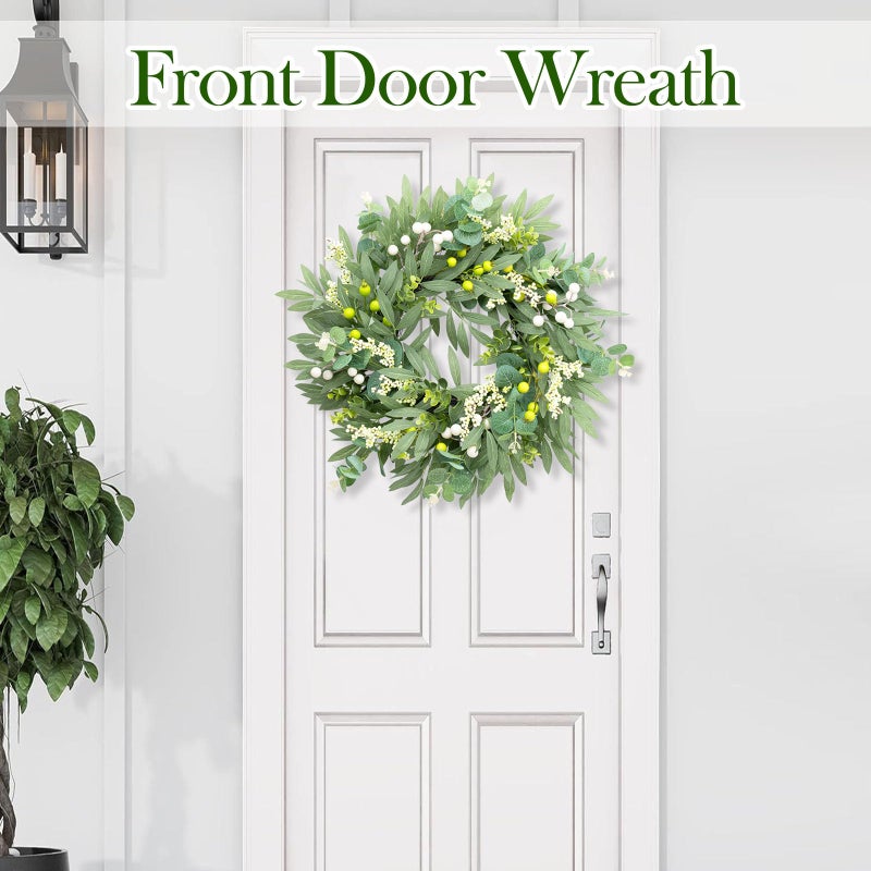 Gixie Home Eucalyptus Wreaths for Front Door Spring Summer Door Wreath with Olives Leaves, Mixed Berry for All Season Indoor Outdoor Farmhouse Home Porch Wall Window Festival Wedding Decor,20 Inch - Image 3