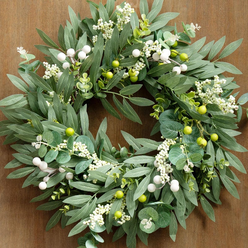 Gixie Home Eucalyptus Wreaths for Front Door Spring Summer Door Wreath with Olives Leaves, Mixed Berry for All Season Indoor Outdoor Farmhouse Home Porch Wall Window Festival Wedding Decor,20 Inch - Image 1