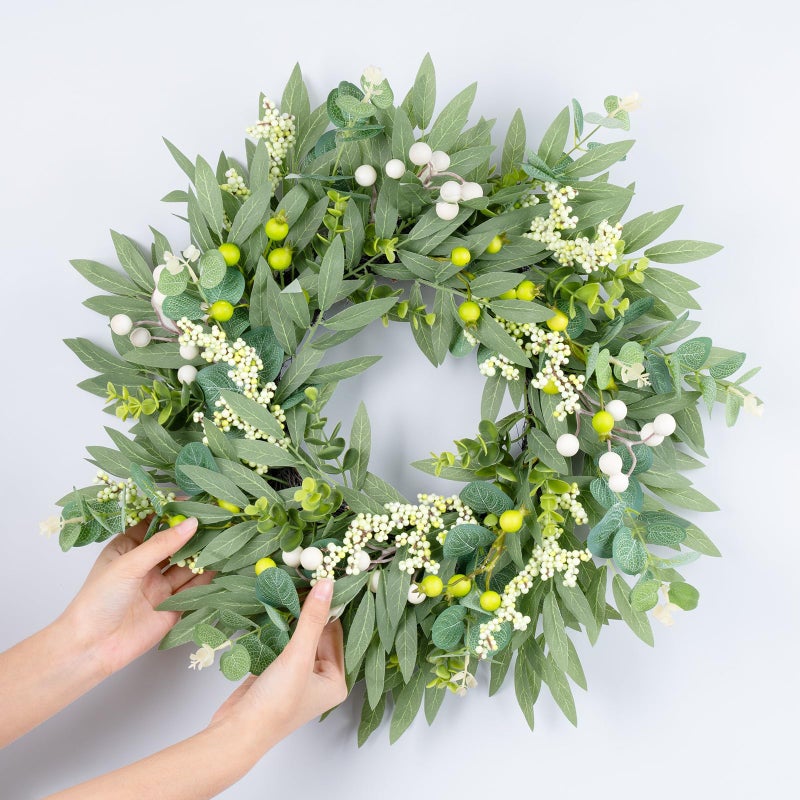 Gixie Home Eucalyptus Wreaths for Front Door Spring Summer Door Wreath with Olives Leaves, Mixed Berry for All Season Indoor Outdoor Farmhouse Home Porch Wall Window Festival Wedding Decor,20 Inch - Image 2