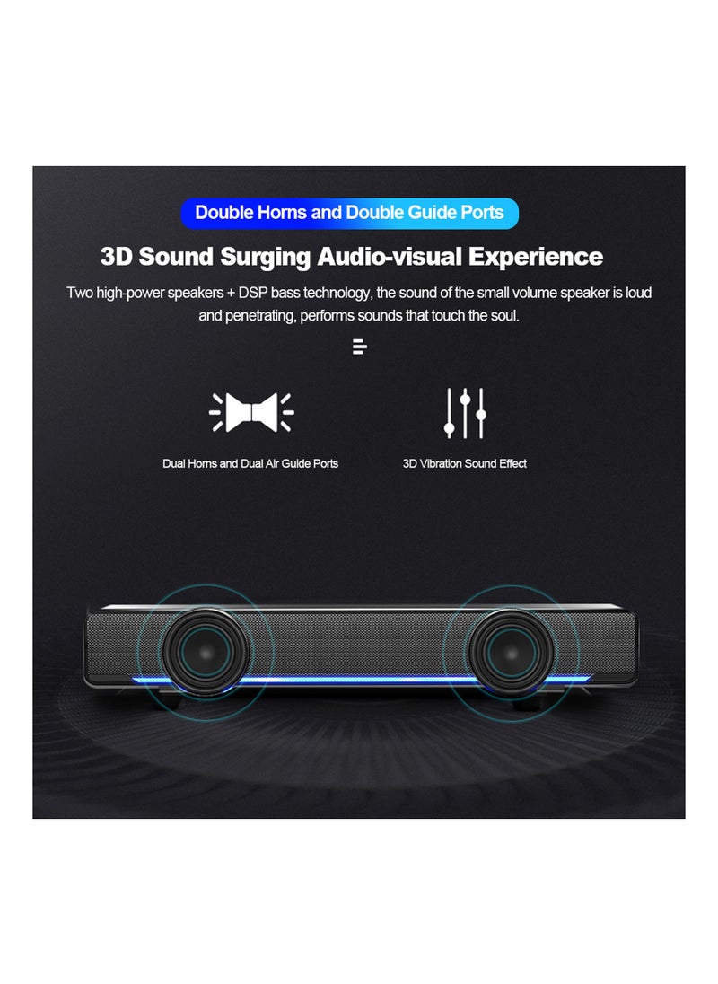 Generic - V-196 USB Wired Computer Speaker Bar Stereo Subwoofer Powerful Music Player Bass Surround Sound Box 3.5mm Audio Input for PC Laptop Smartphone Tablet MP3 MP4 - Image 1