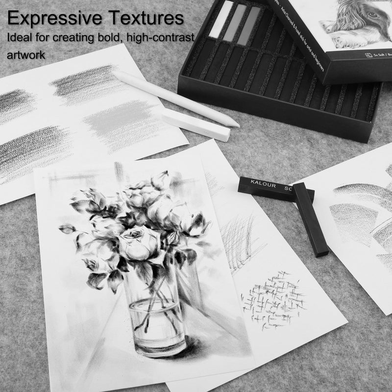 KALOUR 24 Pro Charcoal Drawing Set - Soft,Medium,Hard Charcoal and White Charcoal - Charcoal Sticks for Drawing Sketching Shading - Art Supplies Gift for Artists Beginners Adults - Image 2