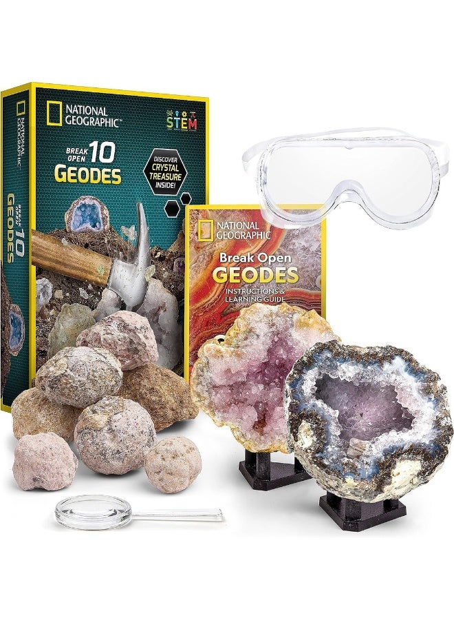 Break Open 10 Premium Geodes Includes Goggles And Display Stands Great STEM Science Kit Geology Gift For Kids  - Image 1