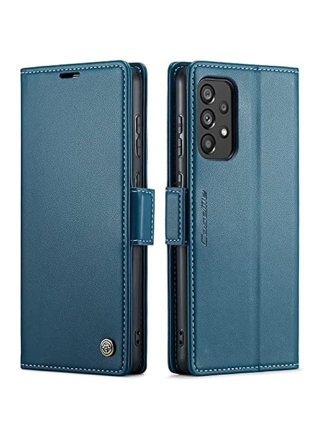 Blue RFID Blocking PU Leather Wallet Case for Samsung Galaxy A73 5G with Stand, Card Slots, and Magnetic Kickstand - Image 1