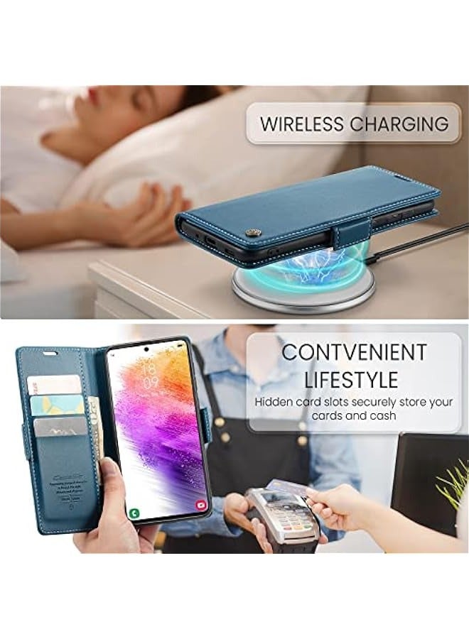 Blue RFID Blocking PU Leather Wallet Case for Samsung Galaxy A73 5G with Stand, Card Slots, and Magnetic Kickstand - Image 3