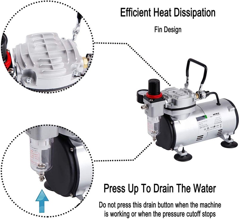 Aerograph 1/5 Hp Ac Rubber And Braided Nylon 3 Watts Airbrush Mini Air Compressor With 10 Ft Hose Pipe - Image 3