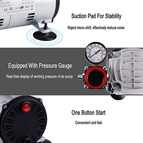 Aerograph 1/5 Hp Ac Rubber And Braided Nylon 3 Watts Airbrush Mini Air Compressor With 10 Ft Hose Pipe - Image 5