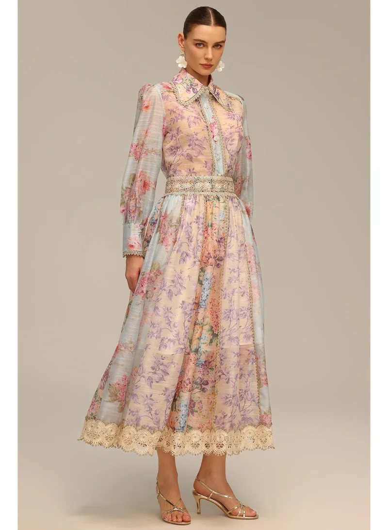 Bella Barnett  Ruby Long Sleeve Floral Printed Lace Top And Skirt Two-Piece Set for Women | Best Price UAE