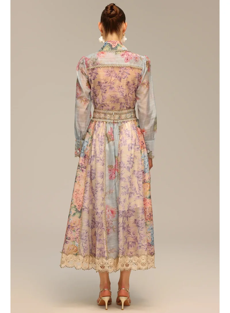 Bella Barnett  Ruby Long Sleeve Floral Printed Lace Top And Skirt Two-Piece Set for Women | Best Price UAE