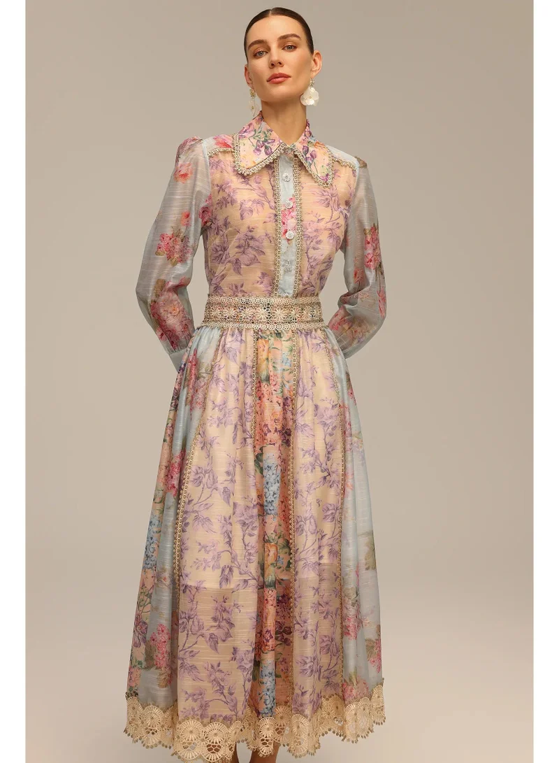 Bella Barnett  Ruby Long Sleeve Floral Printed Lace Top And Skirt Two-Piece Set for Women | Best Price UAE