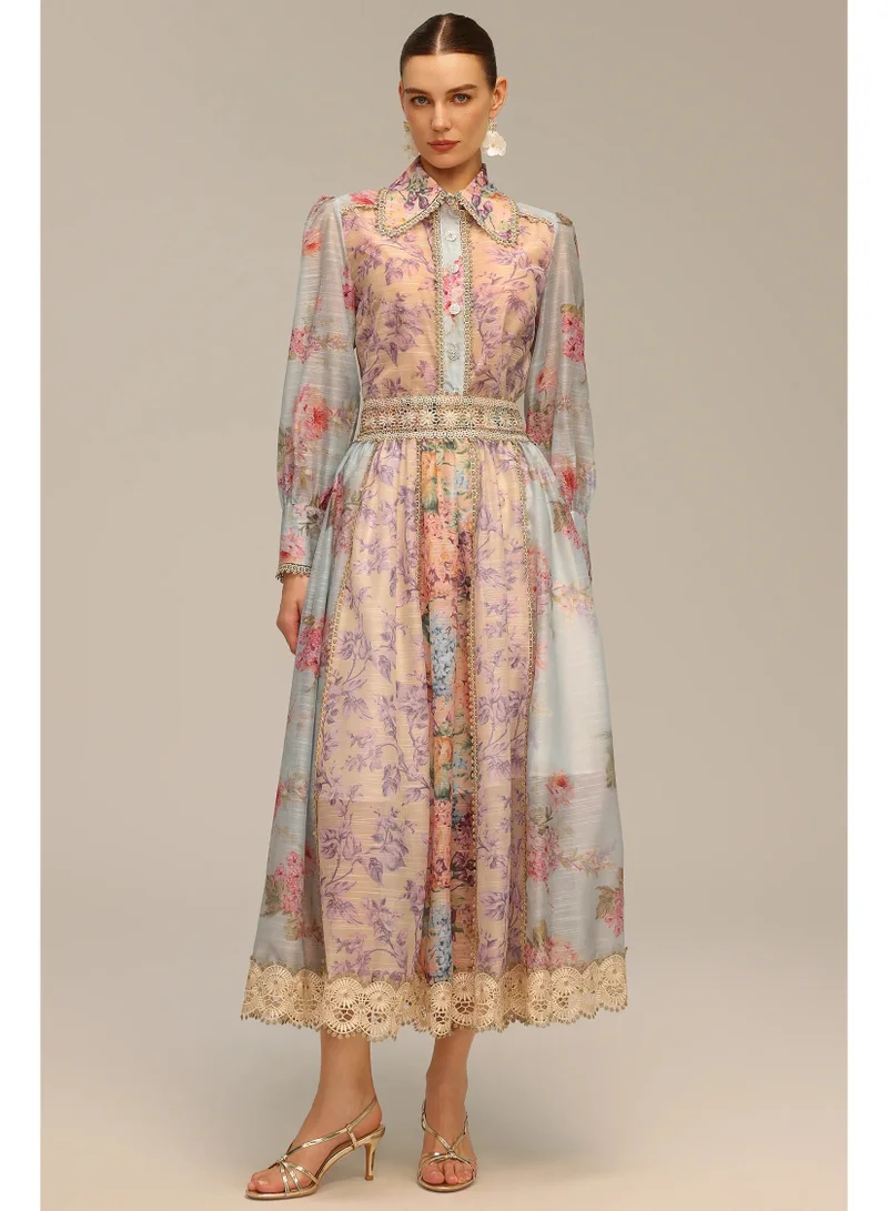 Bella Barnett Ruby Long Sleeve Floral Printed Lace Top And Skirt Two-Piece Set