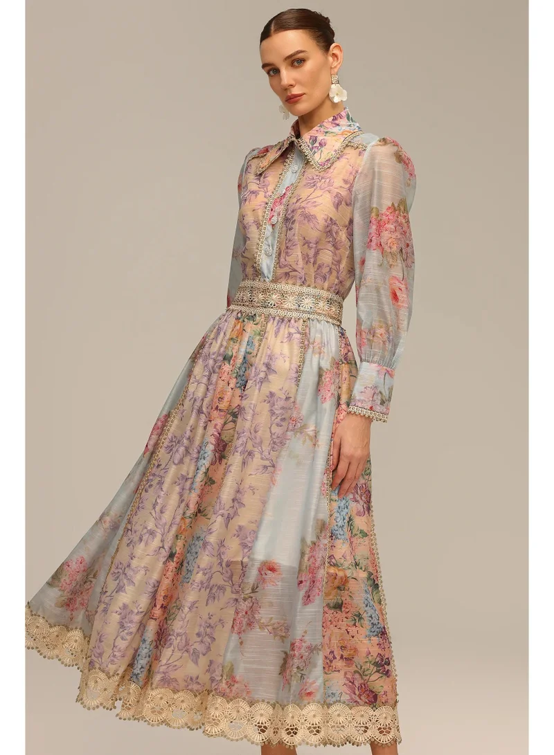Bella Barnett  Ruby Long Sleeve Floral Printed Lace Top And Skirt Two-Piece Set for Women | Best Price UAE