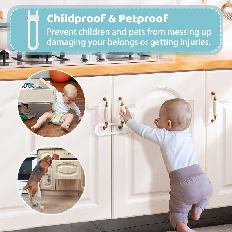 Reaeon Baby Proofing Cabinets, Sliding Cabinet Locks for Babies, Adjustable U Shaped Baby Safety Locks, Childproof Cabinet Latch for Kitchen, Bathroom, Drawer, Cupboard Doors Knobs & Handles (6 Pack White) - Image 5