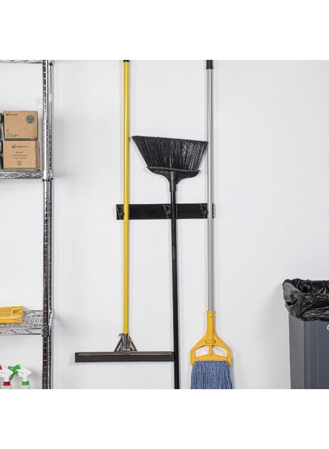 Restaurantware حامل مكنسة مثبت على الحائط بطول 17.7 بوصة، حامل ممسحة بتصميم قابل للتثبيت - 3 فتحات قابلة للتخصيص، مع براغي، حامل مكنسة بلاستيكي أسود، متين، للمطبخ، وغسيل الملابس، وأدوات الحديقة - Image 3