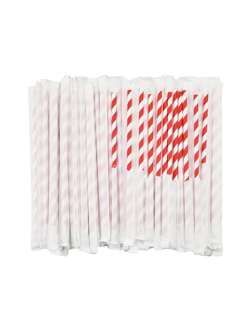 YASHTECH 8mm Red Stripe Paper Straw Individually Wrapped Pack of 500  - Image 1