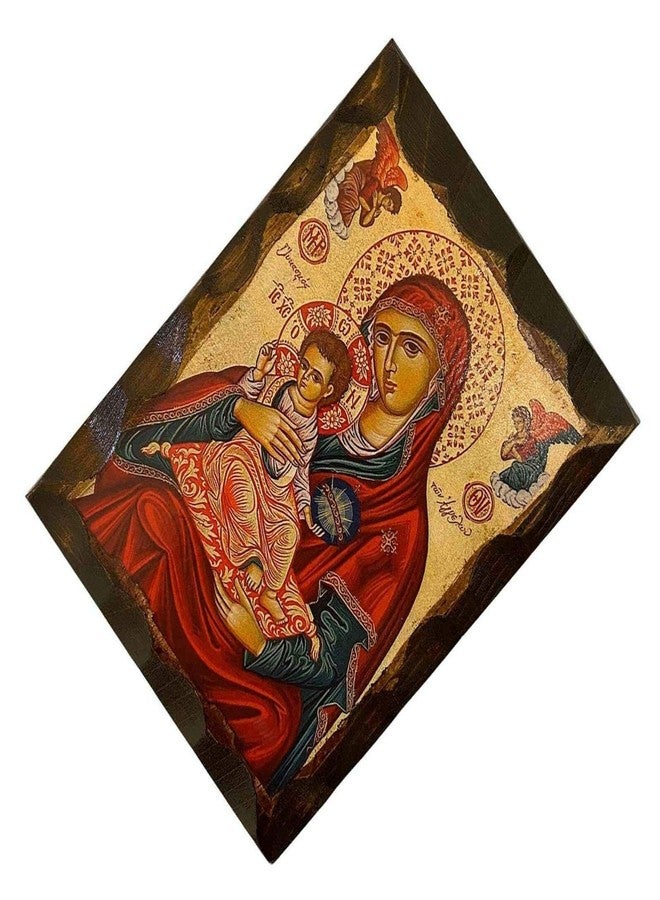 Mastic of Chios أيقونة مسيحية أرثوذكسية يونانية للسيدة العذراء، حلاوة الملائكة، مصنوعة يدوياً من الخشب الصلب (16 × 12 سم أو 6.3 × 4.7 بوصة) - Image 5