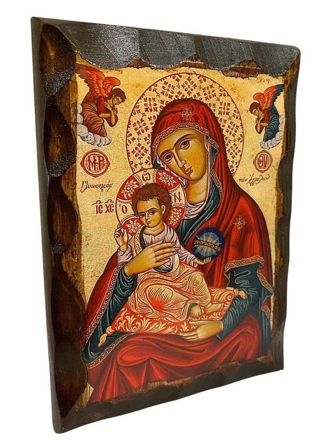 Mastic of Chios أيقونة مسيحية أرثوذكسية يونانية للسيدة العذراء، حلاوة الملائكة، مصنوعة يدوياً من الخشب الصلب (16 × 12 سم أو 6.3 × 4.7 بوصة) - Image 2