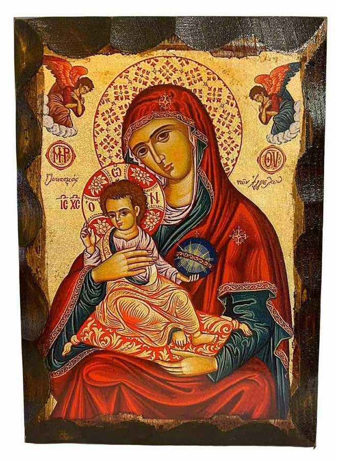 Mastic of Chios أيقونة مسيحية أرثوذكسية يونانية للسيدة العذراء، حلاوة الملائكة، مصنوعة يدوياً من الخشب الصلب (16 × 12 سم أو 6.3 × 4.7 بوصة) - Image 1