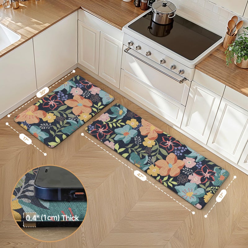 GENIMO Kitchen Mats for Floor 2PCS, Cushioned Kitchen Rugs Non Slip Washable, Farmhouse Anti Fatigue Mat Waterproof, Comfort Standing Mat Rug for Office, Home, Laundry, 17.3"x47"+17.3"x30", LightBlack - Image 2