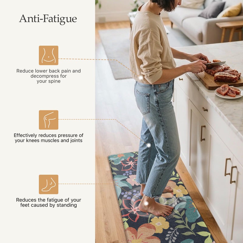 GENIMO Kitchen Mats for Floor 2PCS, Cushioned Kitchen Rugs Non Slip Washable, Farmhouse Anti Fatigue Mat Waterproof, Comfort Standing Mat Rug for Office, Home, Laundry, 17.3"x47"+17.3"x30", LightBlack - Image 3