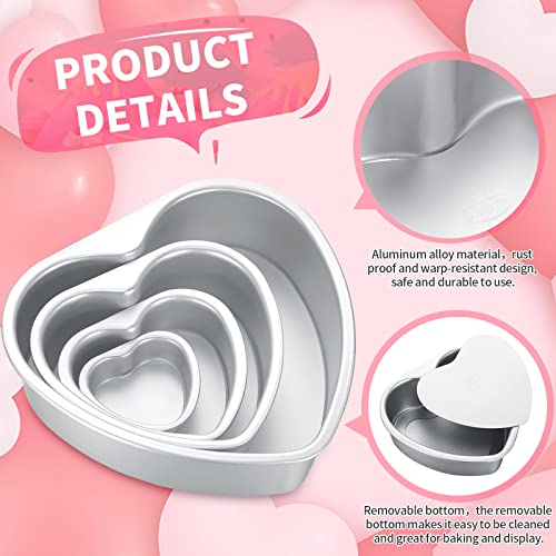 Sieral 7 Pcs Aluminum Heart Shaped Cake Pans Set 3/4/ 5/6/ 8/10 Inch DIY Nonstick Baking Pan with Removable Bottom Cake Dessert Baking Mould Supplies - Image 3