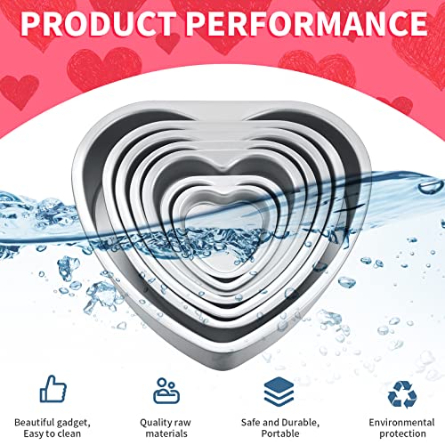 Sieral 7 Pcs Aluminum Heart Shaped Cake Pans Set 3/4/ 5/6/ 8/10 Inch DIY Nonstick Baking Pan with Removable Bottom Cake Dessert Baking Mould Supplies - Image 4