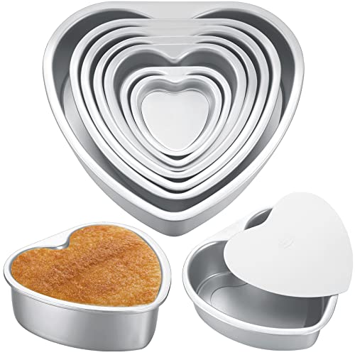 Sieral 7 Pcs Aluminum Heart Shaped Cake Pans Set 3/4/ 5/6/ 8/10 Inch DIY Nonstick Baking Pan with Removable Bottom Cake Dessert Baking Mould Supplies - Image 1