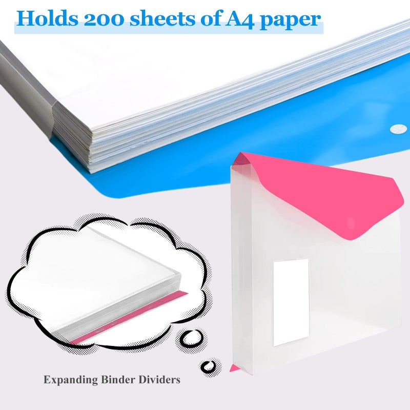 Surcotto 24 Pack Binder Folders with Pockets 11 Holes Expandable Dividers for 2/3/4 Ring Document Pouch with Snap Button & Label Loose-Leaf Transparent Binder Organizer for School Home Office(Side-Opening) - Image 5