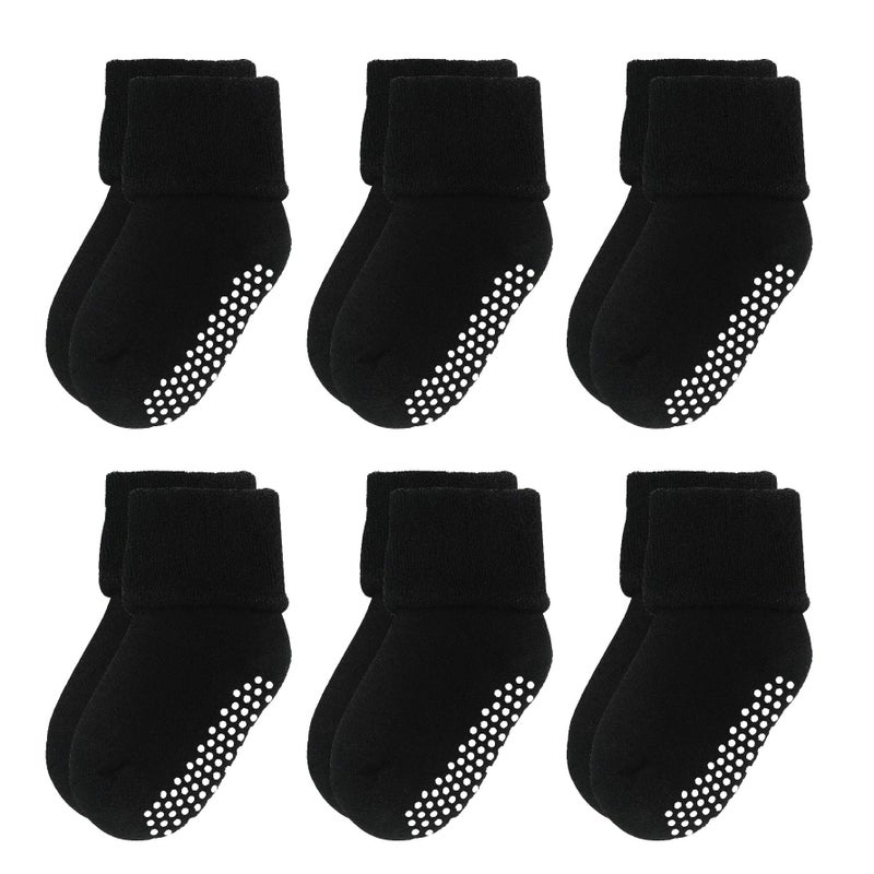 VWU Baby Toddler Kids Ankle Crew Socks with Grips Unisex Warm Thick Cotton Winter Socks 1-3T, Black - Image 1