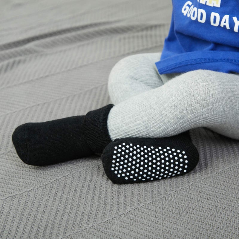 VWU Baby Toddler Kids Ankle Crew Socks with Grips Unisex Warm Thick Cotton Winter Socks 1-3T, Black - Image 2