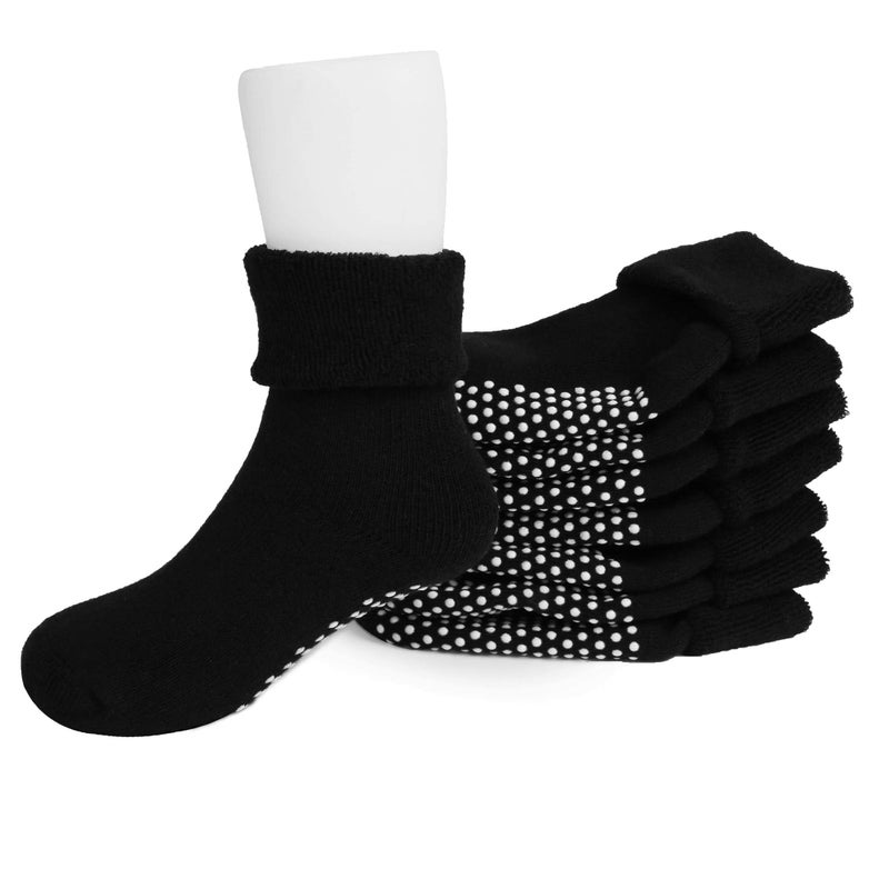 VWU Baby Toddler Kids Ankle Crew Socks with Grips Unisex Warm Thick Cotton Winter Socks 1-3T, Black - Image 5