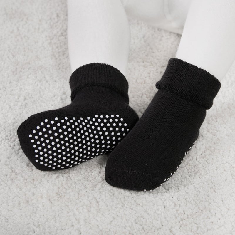 VWU Baby Toddler Kids Ankle Crew Socks with Grips Unisex Warm Thick Cotton Winter Socks 1-3T, Black - Image 4