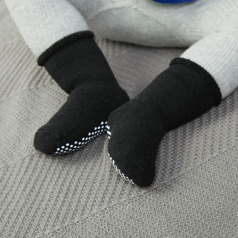 VWU Baby Toddler Kids Ankle Crew Socks with Grips Unisex Warm Thick Cotton Winter Socks 1-3T, Black - Image 3