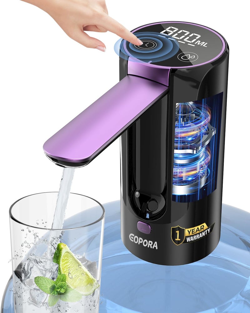 Eopora Automatic Water Dispenser Pump for 20 Litre Bottle, 1200Mah Battery USB Rechargeable Electric Foldable Water Can Dispenser for Home Office, Purple - Image 1