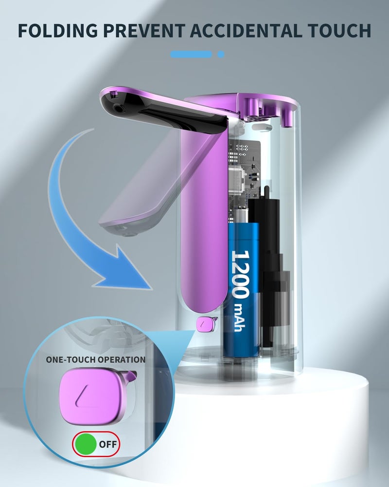 Eopora Automatic Water Dispenser Pump for 20 Litre Bottle, 1200Mah Battery USB Rechargeable Electric Foldable Water Can Dispenser for Home Office, Purple - Image 5