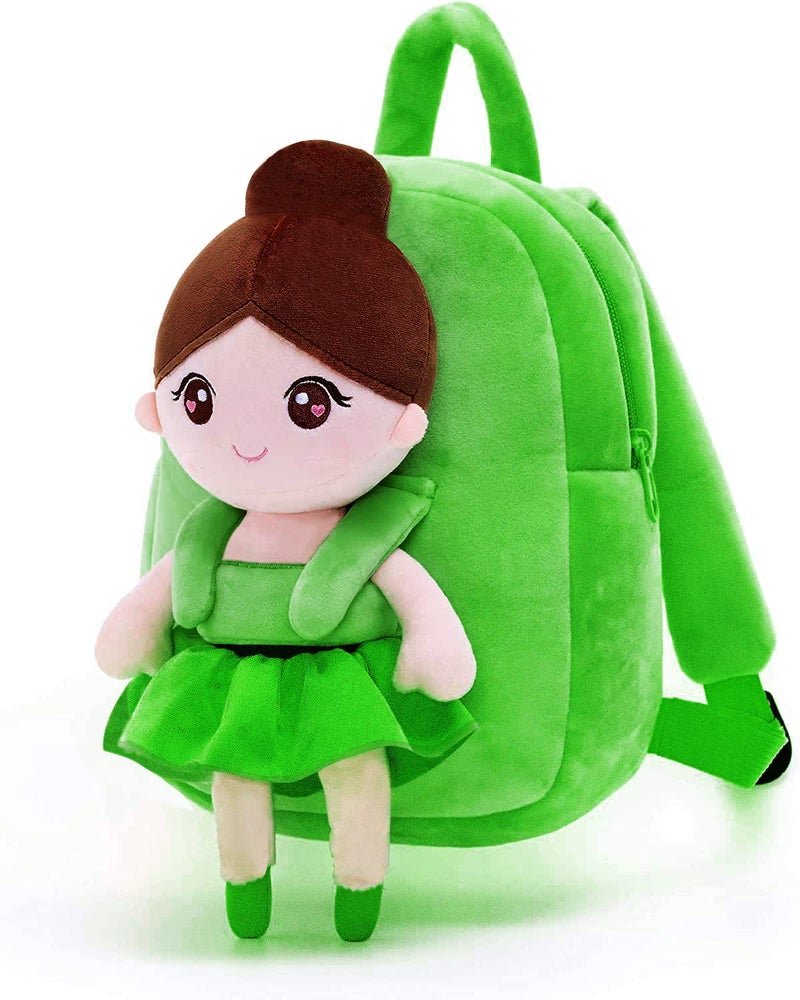 Frantic Kids Soft Animal Cartoon Travelling School Bag Soft Plush 1 Compartment Backpacks Boys Girls Baby For 2 To 5 Years Baby/Boys/Girls Nursery, Preschool, Picnic(Green_Ballerina_Doll),10 Litres - Image 1