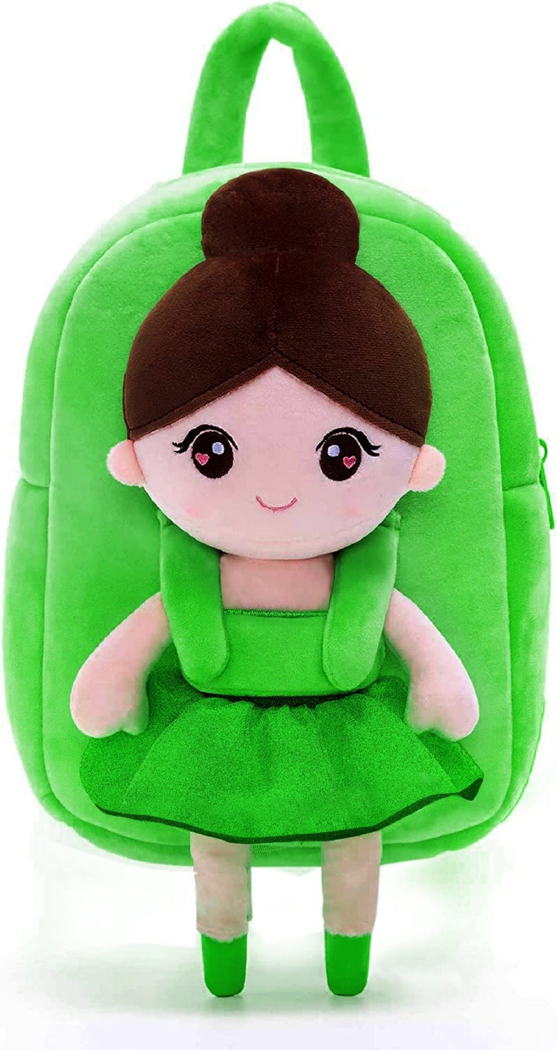 Frantic Kids Soft Animal Cartoon Travelling School Bag Soft Plush 1 Compartment Backpacks Boys Girls Baby For 2 To 5 Years Baby/Boys/Girls Nursery, Preschool, Picnic(Green_Ballerina_Doll),10 Litres - Image 2