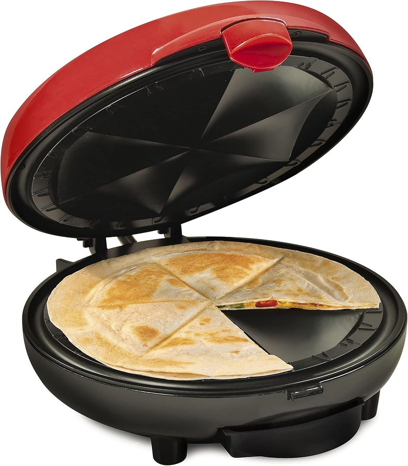 Nostalgia Taco Tuesday Deluxe 8-Inch 6-Wedge Electric Quesadilla Maker with Extra Stuffing Latch, Red - Image 1