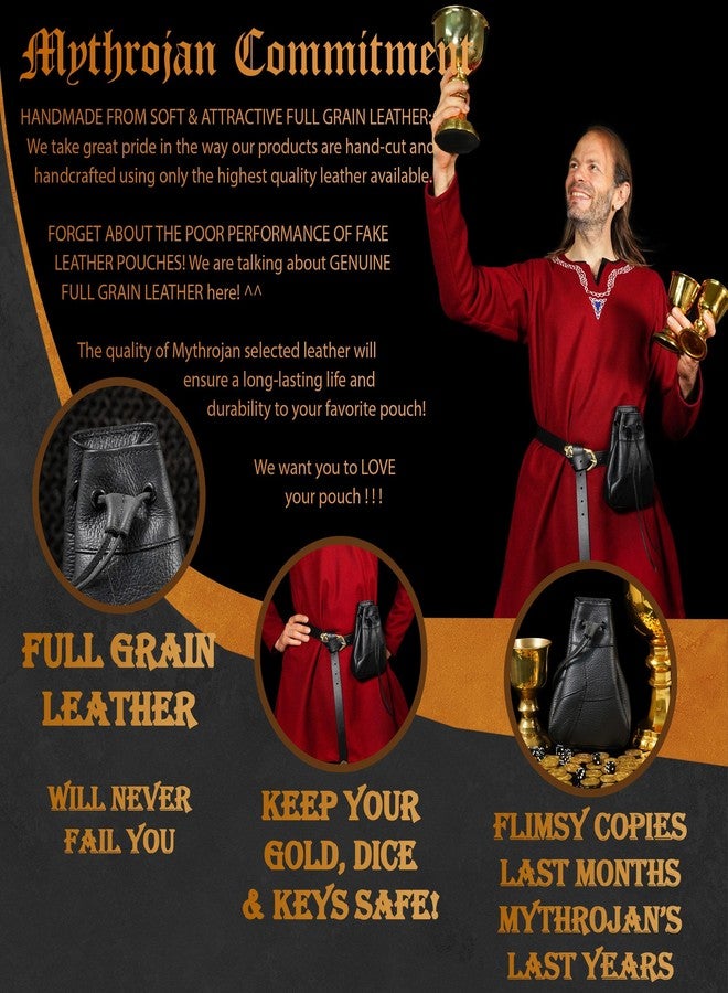 ميثروجان حقيبة حزام جلدية من ميثروجان، حقيبة من العصور الوسطى، حقيبة برباط من عصر النهضة، مصنوعة من جلد طبيعي 100%، مثالية لإعادة تمثيل الأحداث التاريخية، وجمعية فنون العصور الوسطى، ولعب الأدوار الحية، وإكسسوارات أزياء تنكرية - أسود، 7 بوصات × 5 بوصات - Image 4