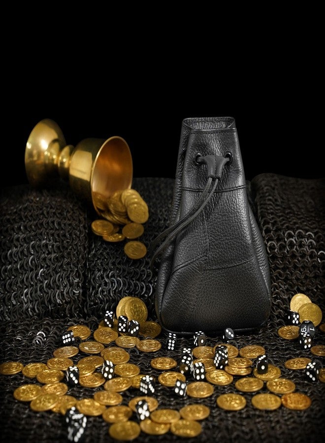 ميثروجان حقيبة حزام جلدية من ميثروجان، حقيبة من العصور الوسطى، حقيبة برباط من عصر النهضة، مصنوعة من جلد طبيعي 100%، مثالية لإعادة تمثيل الأحداث التاريخية، وجمعية فنون العصور الوسطى، ولعب الأدوار الحية، وإكسسوارات أزياء تنكرية - أسود، 7 بوصات × 5 بوصات - Image 5