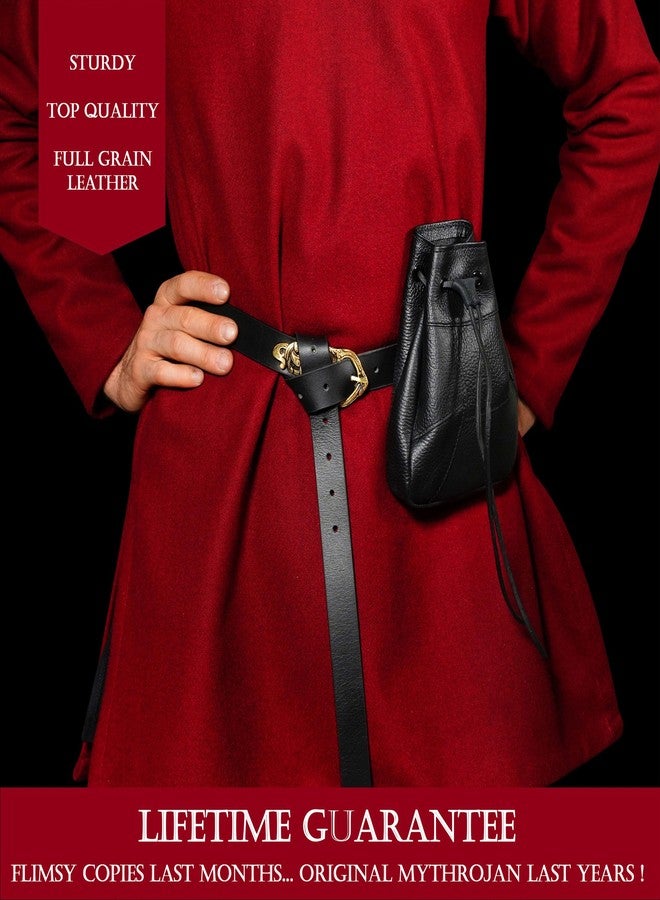 ميثروجان حقيبة حزام جلدية من ميثروجان، حقيبة من العصور الوسطى، حقيبة برباط من عصر النهضة، مصنوعة من جلد طبيعي 100%، مثالية لإعادة تمثيل الأحداث التاريخية، وجمعية فنون العصور الوسطى، ولعب الأدوار الحية، وإكسسوارات أزياء تنكرية - أسود، 7 بوصات × 5 بوصات - Image 3